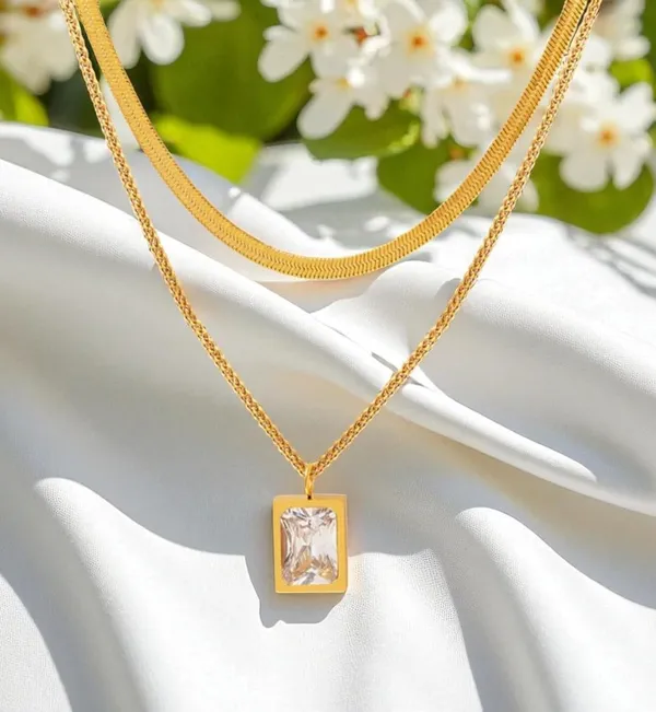 Gold_Stainless_Steel_Double_Layer_Pendant_Necklace_For_Women