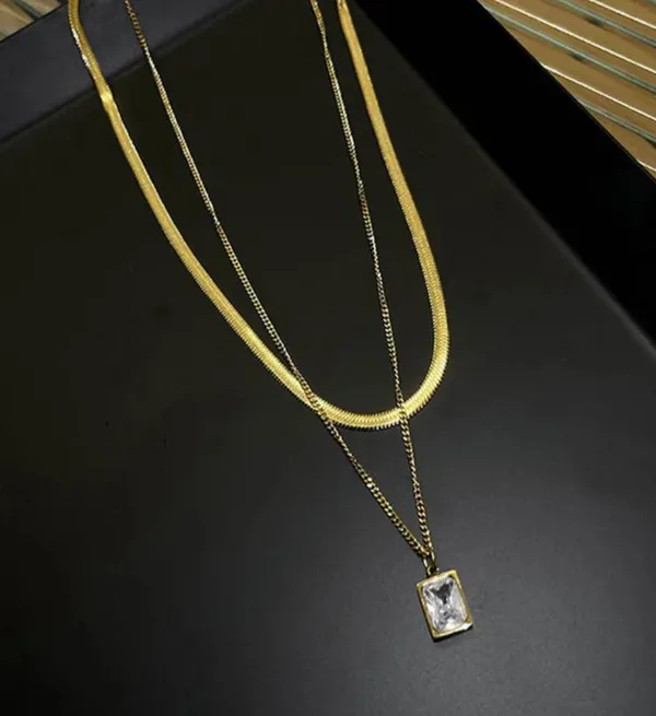Gold_Stainless_Steel_Double_Layer_Pendant_Necklace_For_Women