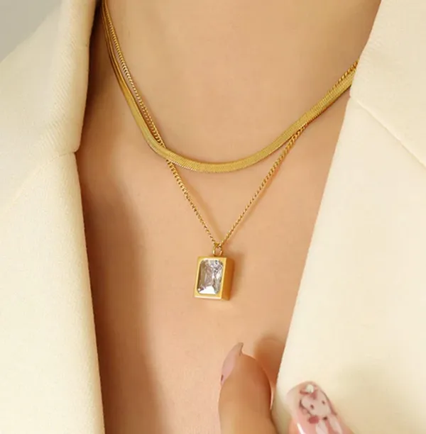 Gold_Stainless_Steel_Double_Layer_Pendant_Necklace_For_Women