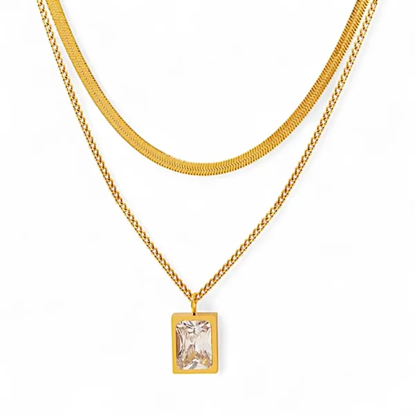Gold_Stainless_Steel_Double_Layer_Pendant_Necklace_For_Women