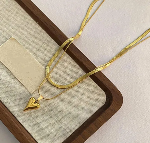 Gold_Stainless_Steel_Double_Layer_Pendant_Necklace_For_Women