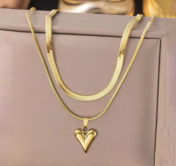 Gold_Stainless_Steel_Double_Layer_Pendant_Necklace_For_Women