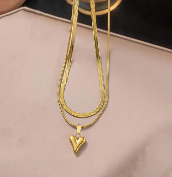 Gold_Stainless_Steel_Double_Layer_Pendant_Necklace_For_Women