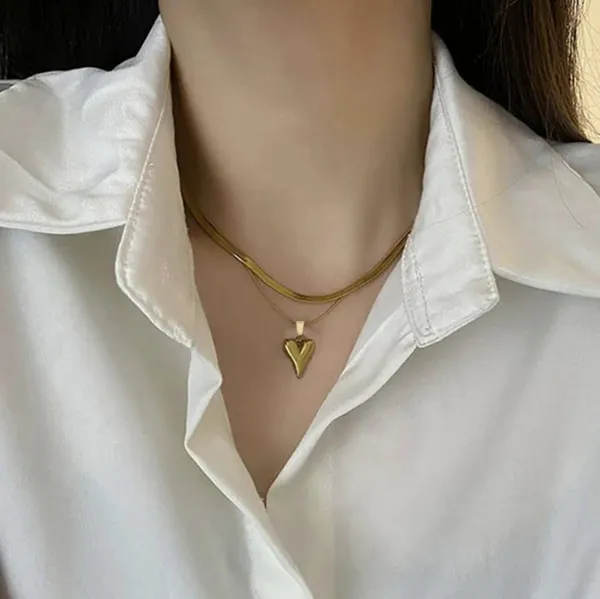 Gold_Stainless_Steel_Double_Layer_Pendant_Necklace_For_Women