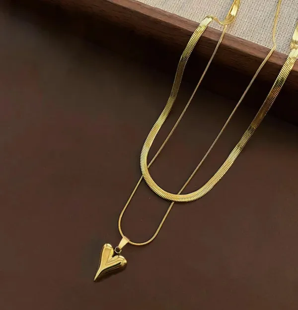 Gold_Stainless_Steel_Double_Layer_Pendant_Necklace_For_Women