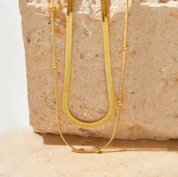 Gold_Stainless_Steel_Double_Layer_Pendant_Necklace_For_Women