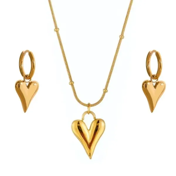 Gold_Stainless_Steel_Heart_Pendant_Necklace_Set_For_Women