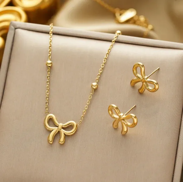 Gold_Stainless_Steel_Bow_Pendant_Necklace_Earrings_Set_For_Women_Pack_Of_2