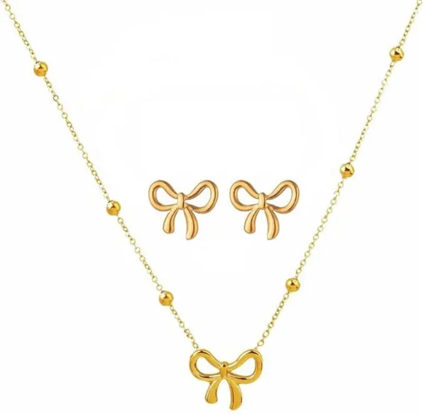 Gold_Stainless_Steel_Bow_Pendant_Necklace_Earrings_Set_For_Women_Pack_Of_2
