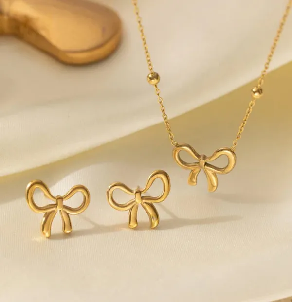 Gold_Stainless_Steel_Bow_Pendant_Necklace_Earrings_Set_For_Women_Pack_Of_2