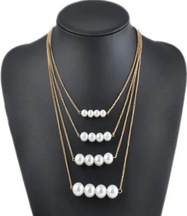 White_Alloy_Multi_Strand_Pearl_Choker_Necklace_Set_For_Women