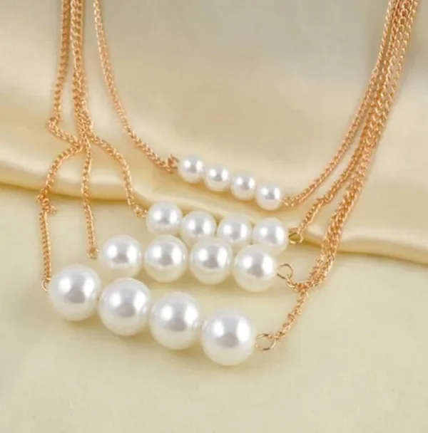 White_Alloy_Multi_Strand_Pearl_Choker_Necklace_Set_For_Women
