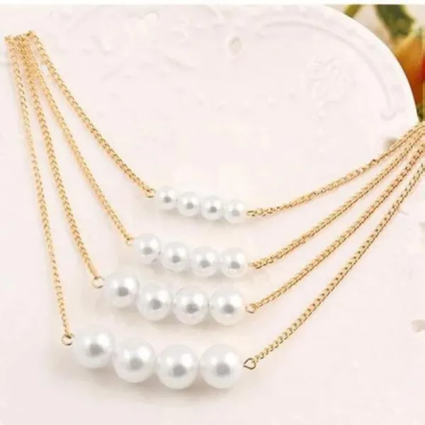 White_Alloy_Multi_Strand_Pearl_Choker_Necklace_Set_For_Women