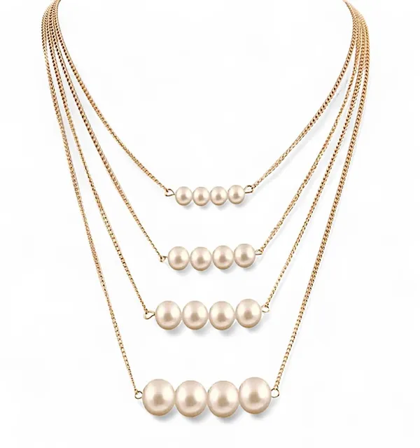 White_Alloy_Multi_Strand_Pearl_Choker_Necklace_Set_For_Women