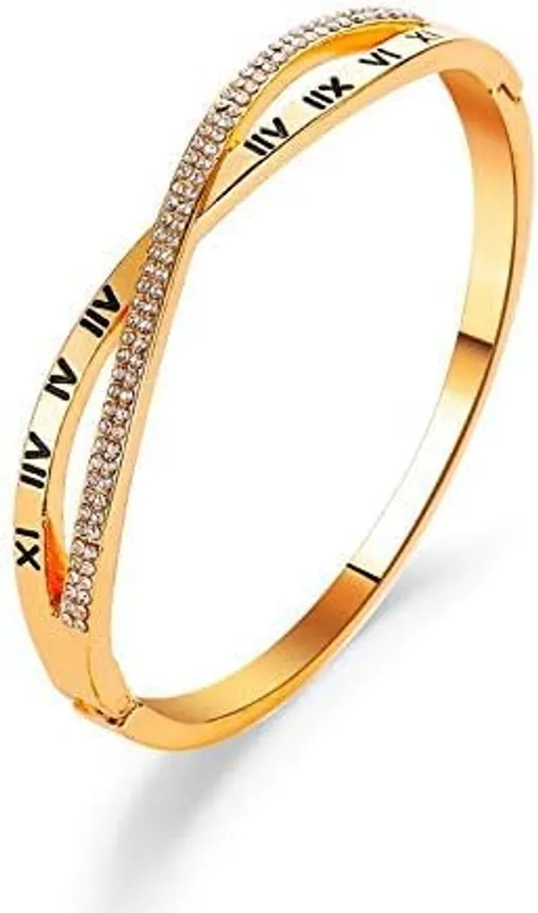 Gold_Stainless_Steel_Roman_Numeral_Crystal_Kada_Bracelet_For_Women