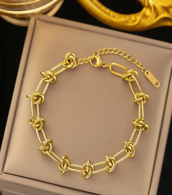 Gold_Stainless_Steel_Knot_Thorn_Link_Chain_Bracelet_For_Women