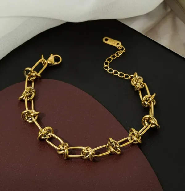 Gold_Stainless_Steel_Knot_Thorn_Link_Chain_Bracelet_For_Women