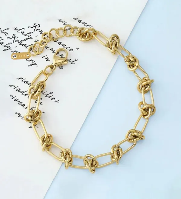 Gold_Stainless_Steel_Knot_Thorn_Link_Chain_Bracelet_For_Women