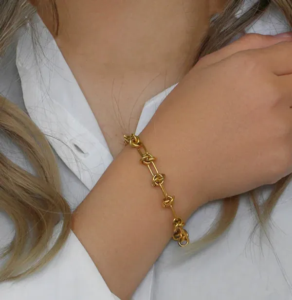 Gold_Stainless_Steel_Knot_Thorn_Link_Chain_Bracelet_For_Women
