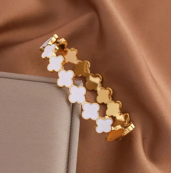 Gold_Stainless_Steel_Clover_Openable_Cuff_Bracelet_For_Women