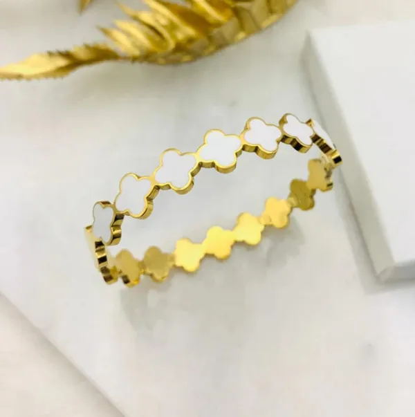 Gold_Stainless_Steel_Clover_Openable_Cuff_Bracelet_For_Women