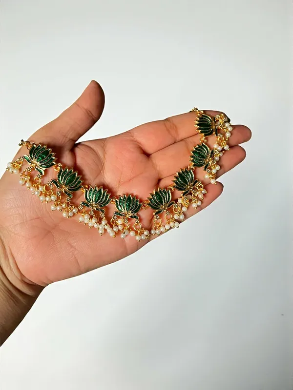 Gold_Brass_Enamel_Lotus_Temple_Choker_Necklace_Set_For_Women