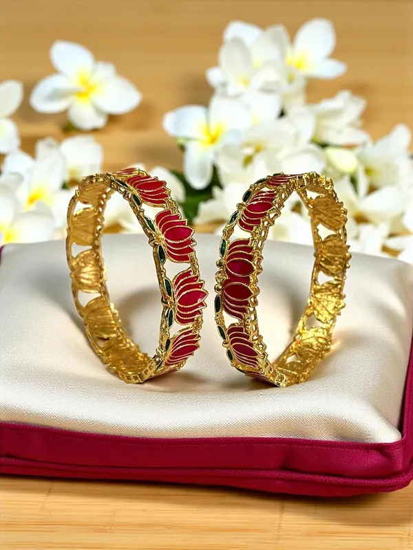 Gold_Brass_Enamel_Lotus_Design_Bangles_Set_For_Women_Pack_Of_2