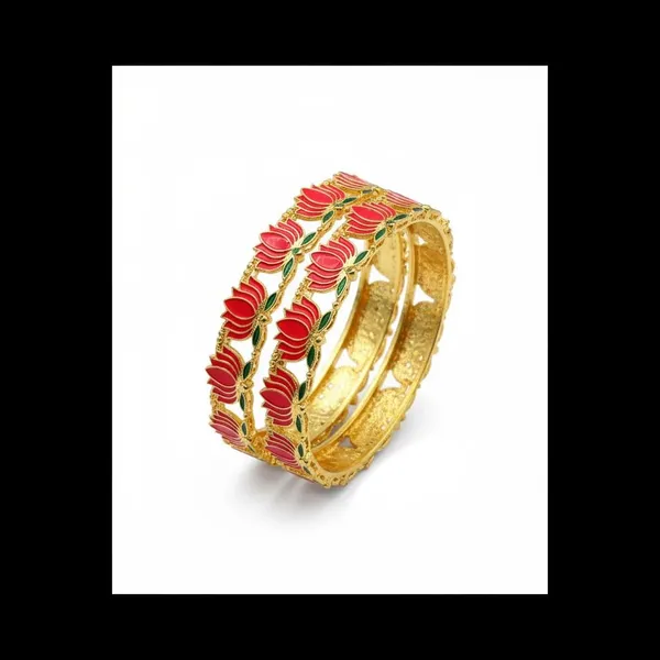 Gold_Brass_Enamel_Lotus_Design_Bangles_Set_For_Women_Pack_Of_2