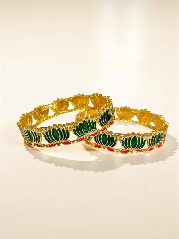 Gold_Brass_Enamel_Lotus_Design_Ethnic_Bangles_Set_For_Women_Pack_Of_2