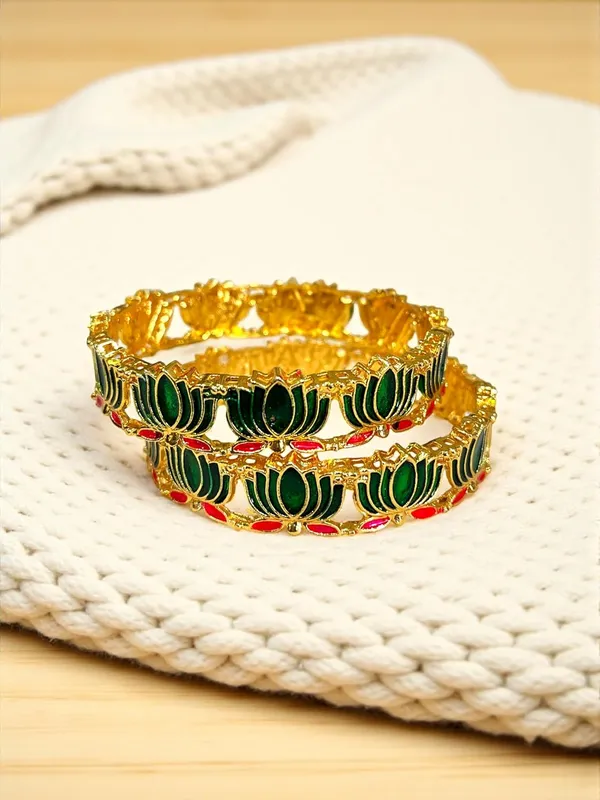 Gold_Brass_Enamel_Lotus_Design_Ethnic_Bangles_Set_For_Women_Pack_Of_2
