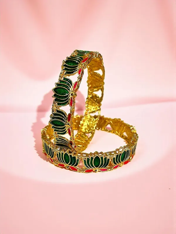 Gold_Brass_Enamel_Lotus_Design_Ethnic_Bangles_Set_For_Women_Pack_Of_2