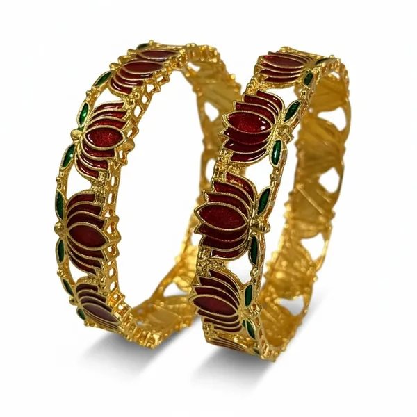 Gold_Brass_Enamel_Lotus_Design_Bangles_Set_For_Women_Pack_Of_2