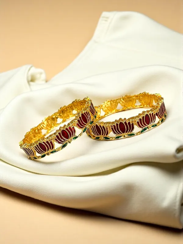 Gold_Brass_Enamel_Lotus_Design_Bangles_Set_For_Women_Pack_Of_2