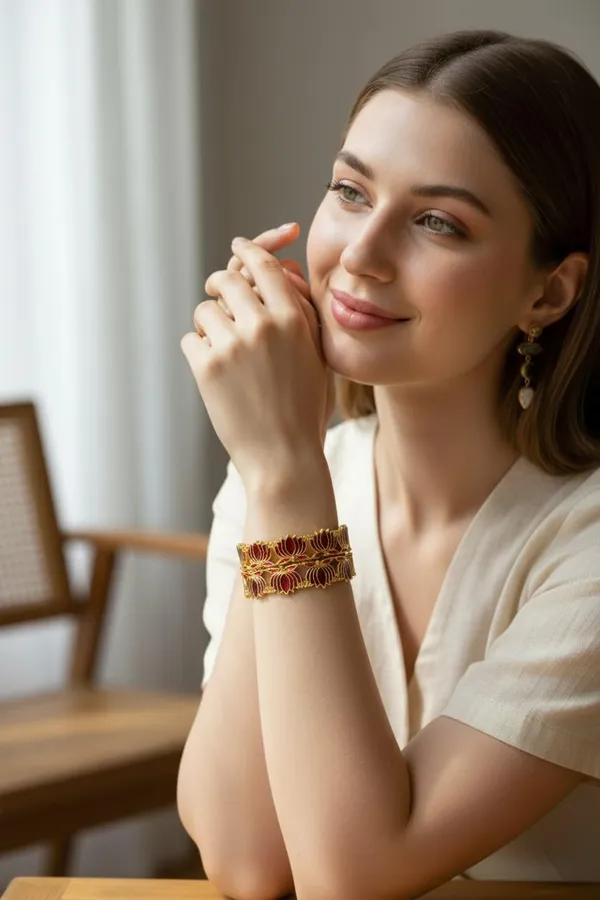 Gold_Brass_Enamel_Lotus_Design_Bangles_Set_For_Women_Pack_Of_2