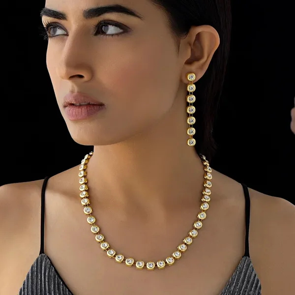 Gold_Cz_Crystal_Choker_Necklace__And__Earrings_Set_For_Women