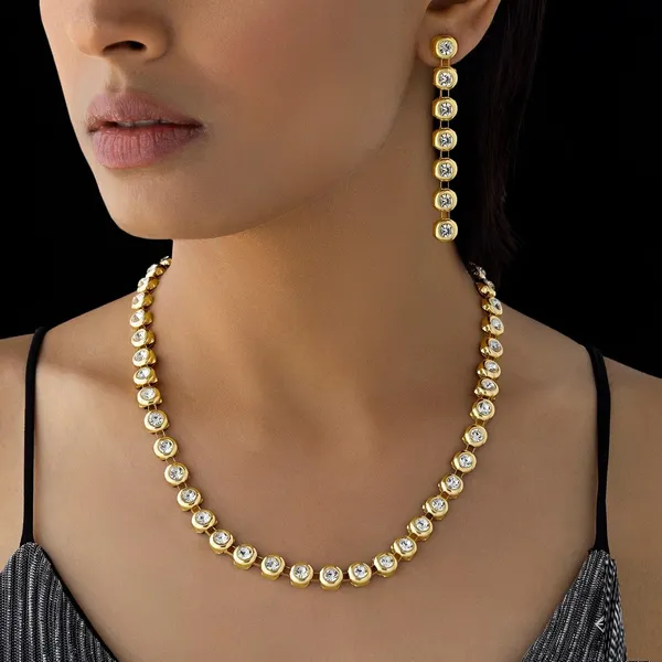 Gold_Cz_Crystal_Choker_Necklace__And__Earrings_Set_For_Women