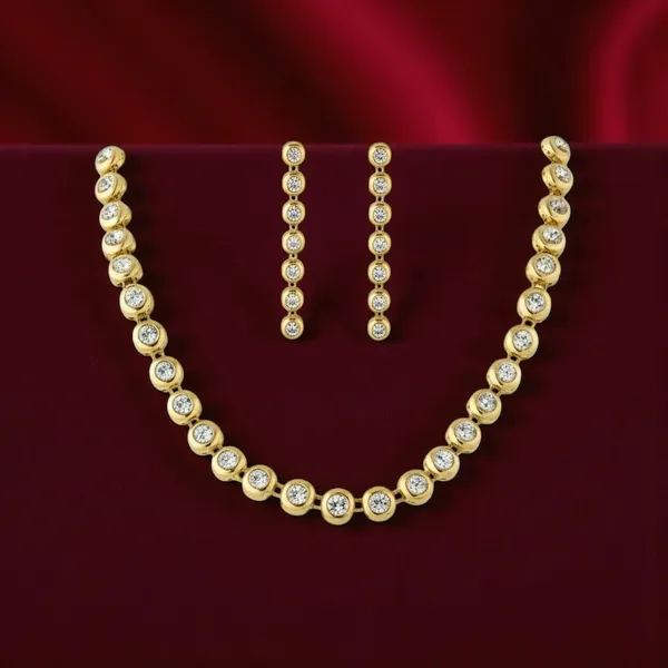 Gold_Cz_Crystal_Choker_Necklace__And__Earrings_Set_For_Women