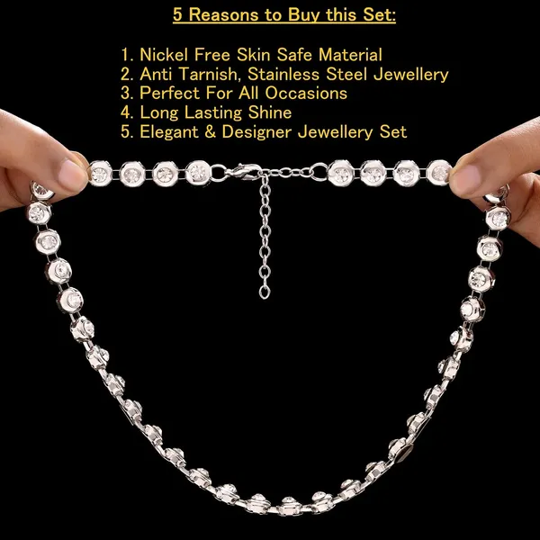 Silver_Stainless_Steel_Cz_Crystal_Bezel_Choker_Necklace_Set_For_Women