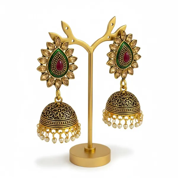 Gold_Brass_Temple_Pearl_Drop_Jhumka_Earrings_For_Women