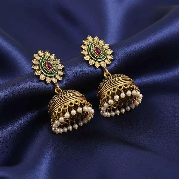 Gold_Brass_Temple_Pearl_Drop_Jhumka_Earrings_For_Women