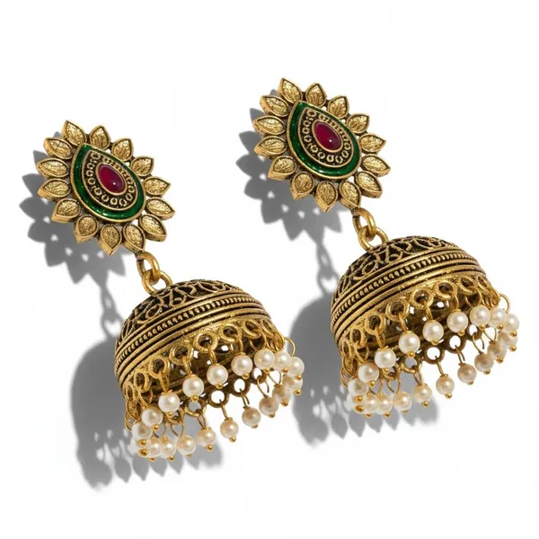 Gold_Brass_Temple_Pearl_Drop_Jhumka_Earrings_For_Women