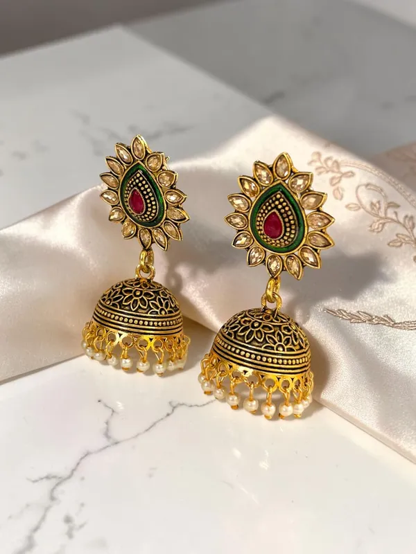 Gold_Brass_Temple_Pearl_Drop_Jhumka_Earrings_For_Women