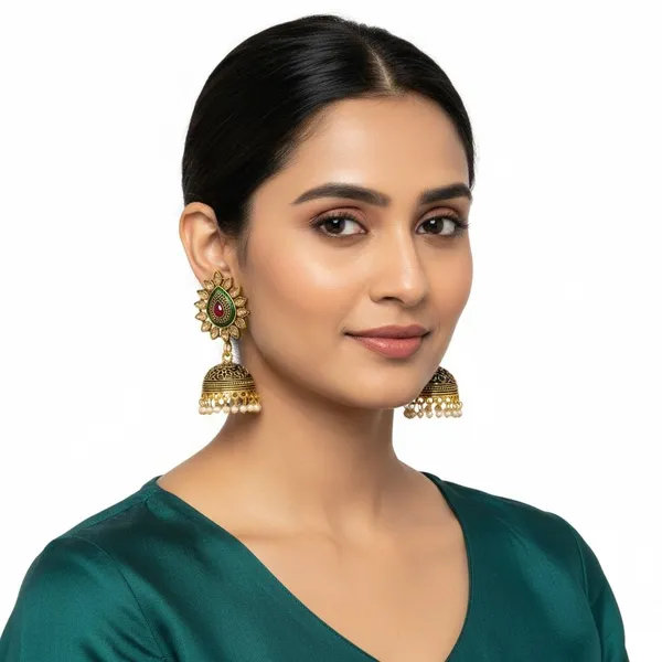 Gold_Brass_Temple_Pearl_Drop_Jhumka_Earrings_For_Women