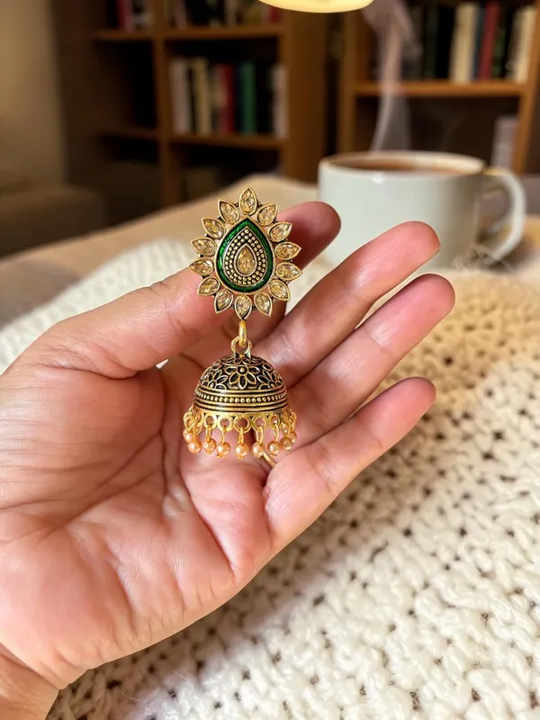 Gold_Brass_Temple_Pearl_Drop_Jhumka_Earrings_For_Women