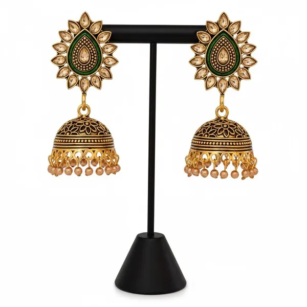 Gold_Brass_Temple_Pearl_Drop_Jhumka_Earrings_For_Women