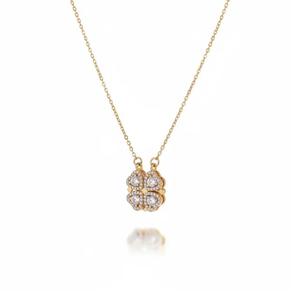 Silver_Stainless_Steel_FourLeaf_Clover_Heart_Pendant_Necklace_For_Women