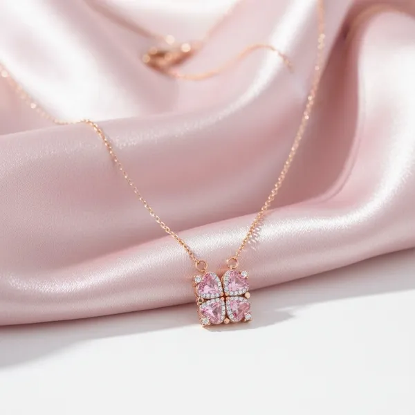 Silver_Stainless_Steel_FourLeaf_Clover_Heart_Pendant_Necklace_For_Women