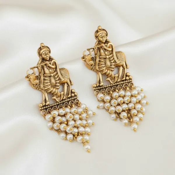 Gold_Brass_Temple_Pearl_Cluster_Stud_Earrings_For_Women