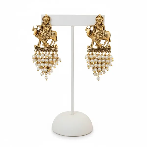 Gold_Brass_Temple_Pearl_Cluster_Stud_Earrings_For_Women
