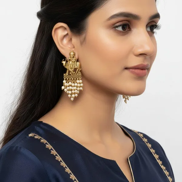 Gold_Brass_Temple_Pearl_Cluster_Stud_Earrings_For_Women